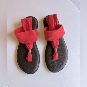 Sanuk Women’s Comfort Yoga Mat Sling Sandals Black and Melon Size 11 EUC